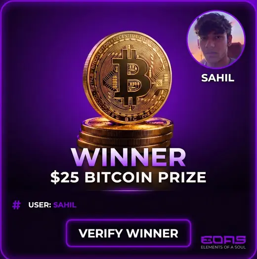Sahil's winning $25 Bitcoin prize giveaway entry